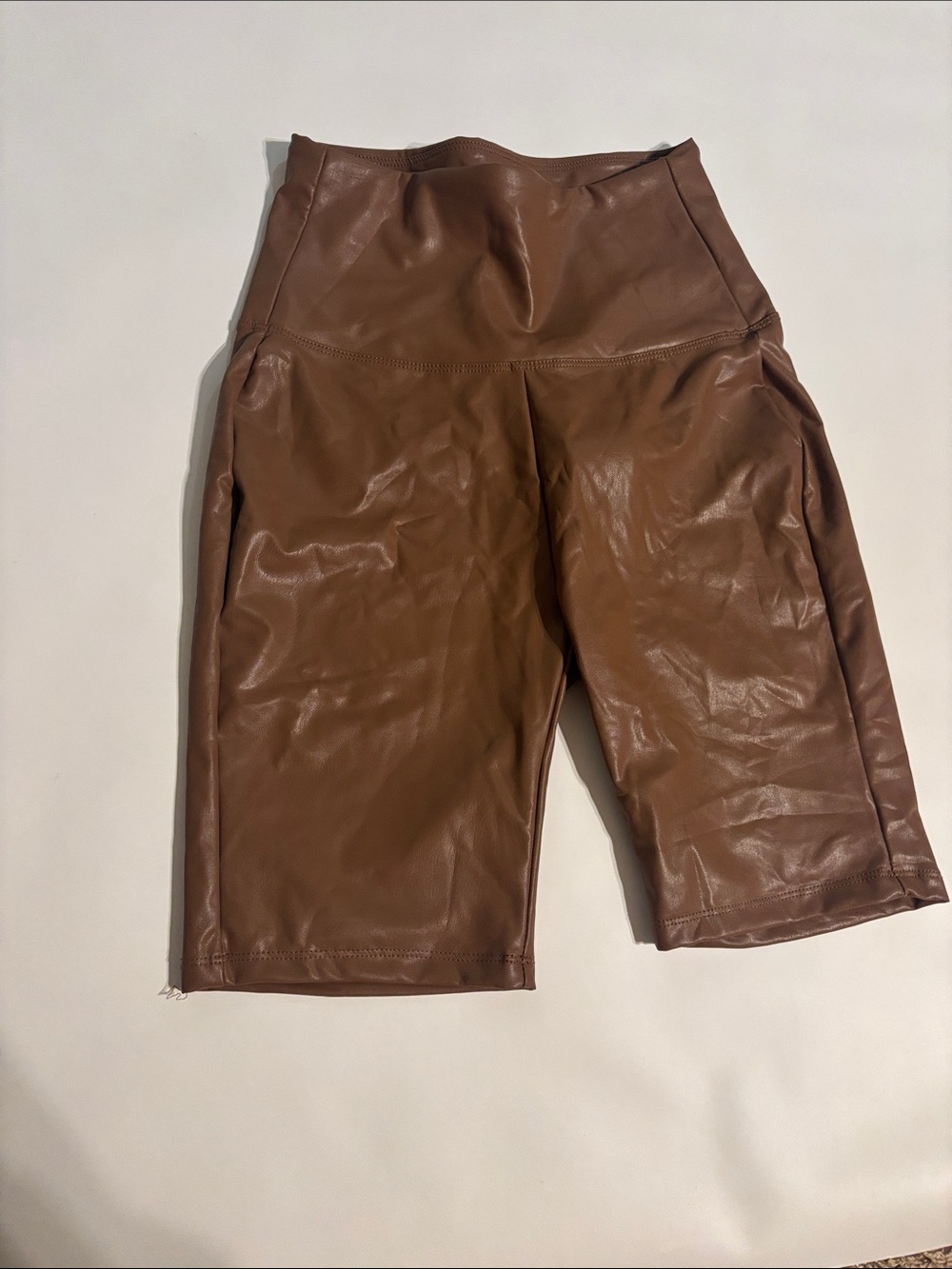 Impressions Brown Faux Leather High-Rise Bike Shorts
